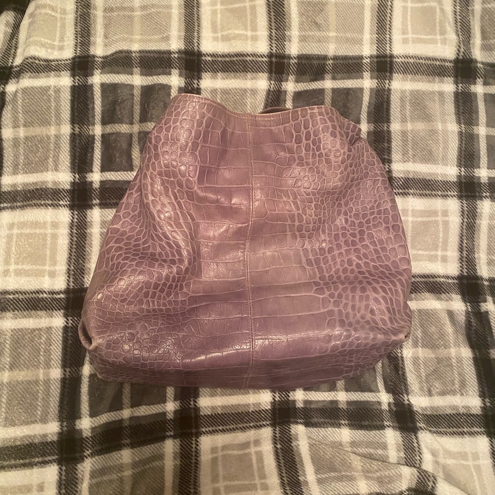 Furla lavender Elisabeth Croc embossed hobo bag